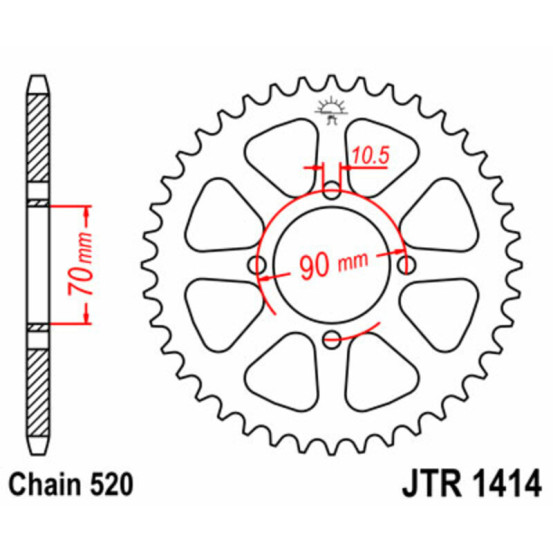 Couronne acier JT - 43 dents - Pas 520 - KAWASAKI Quad 250 / 300cc