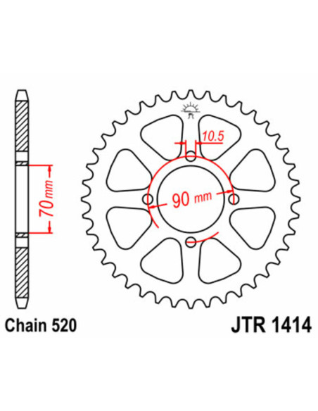 Couronne acier JT - 43 dents - Pas 520 - KAWASAKI Quad 250 / 300cc