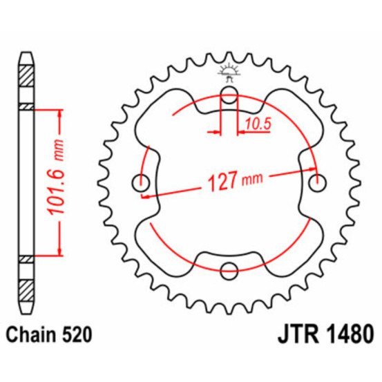 Couronne acier JT - 38 dents - Pas 525 - POLARIS 525cc