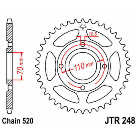 Couronne acier JT - 44 dents - Pas 520 - Réf JTR248.44