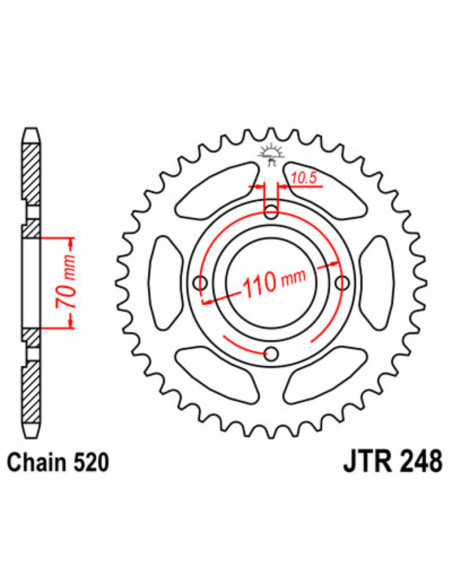 Couronne acier JT - 44 dents - Pas 520 - Réf JTR248.44