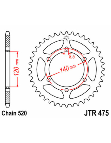 Couronne acier JT - Pas 520 - Nombre de dents au choix