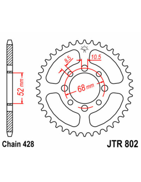 Couronne acier JT - 34 dents - Pas 428 - SUZUKI 80 JR 1982-2004