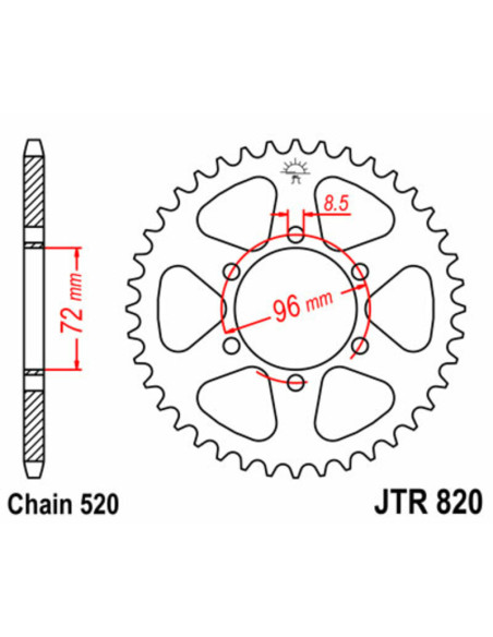 Couronne acier JT - 42 dents - Pas 520 - Réf JTR820.42