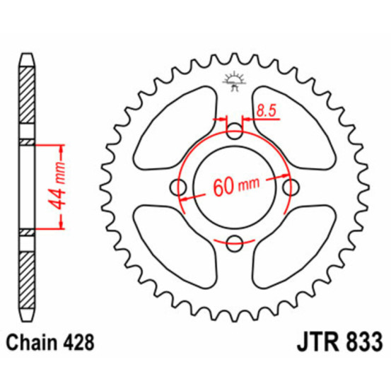 Couronne acier JT - 49 dents - Pas 428 - YAMAHA 125 TT-R E 2000-2001