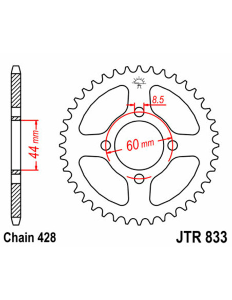 Couronne acier JT - 49 dents - Pas 428 - YAMAHA 125 TT-R E 2000-2001