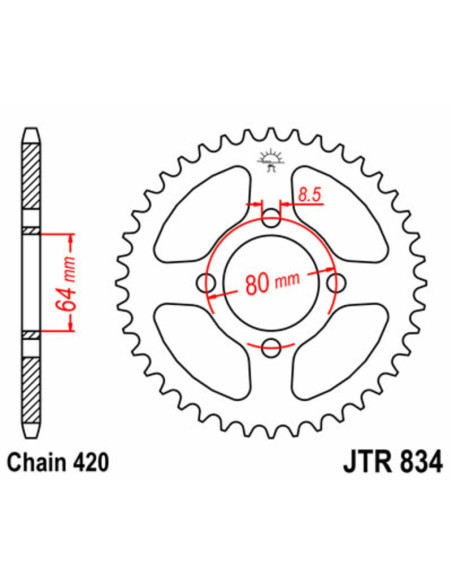 Couronne acier JT - 32 dents - Pas 420 - YAMAHA 80 PW 1991-2009