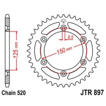 Couronne acier zinc noir JT - 45 dents - Pas 520 - Réf JTR897.45ZBK