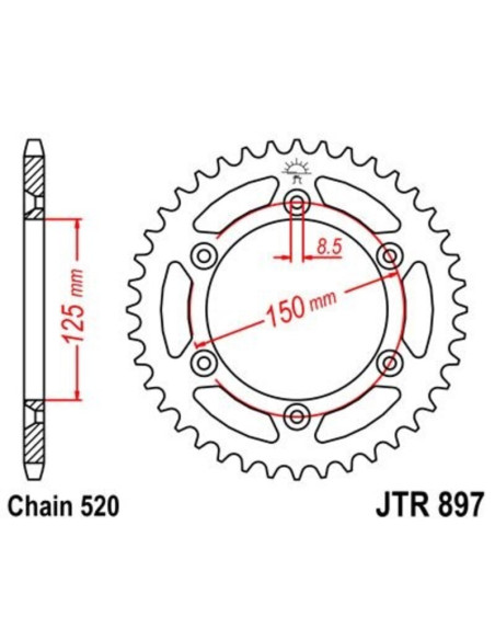 Couronne acier zinc noir JT - 45 dents - Pas 520 - Réf JTR897.45ZBK