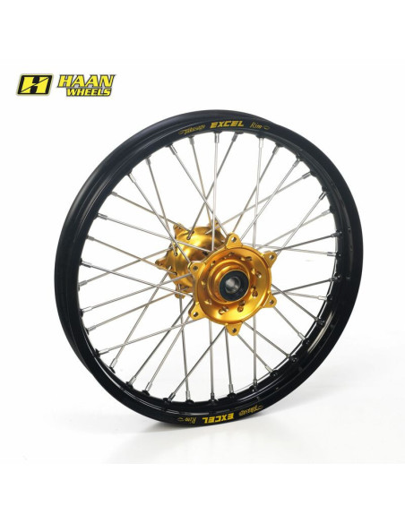 Roue arrière complète HAAN WHEELS (19x1,85) SUZUKI, jante noire, moyeu Or