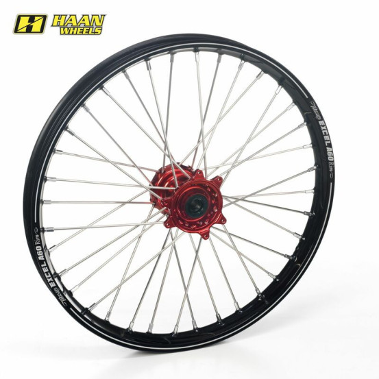 Roue avant complète HAAN WHEELS enduro EXCEL 21x1.60, jante noire, moyeu rouge