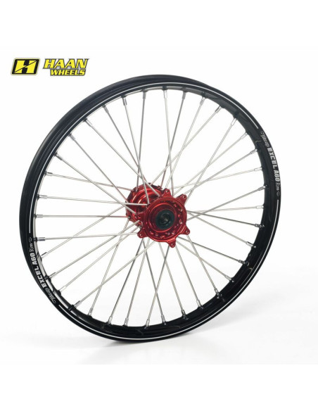 Roue avant complète HAAN WHEELS enduro EXCEL 21x1.60, jante noire, moyeu rouge