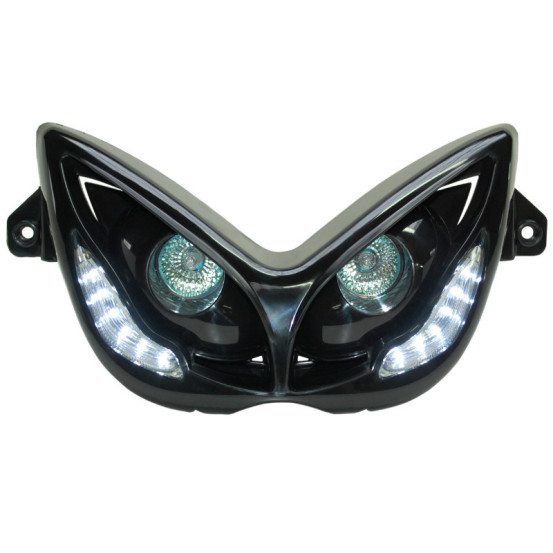Optique de phare RR8 MBK 50 Nitro/Yamaha 50 Aerox 1997-2012 Noir (leds blanc)