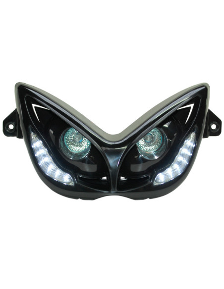 Optique de phare RR8 MBK 50 Nitro/Yamaha 50 Aerox 1997-2012 Noir (leds blanc)