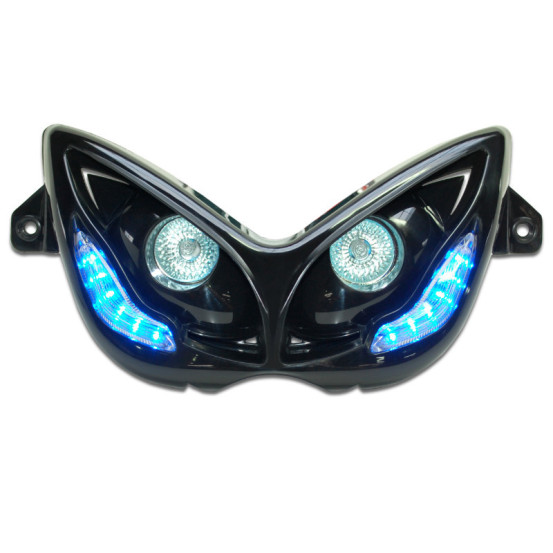 Optique de phare RR8 MBK 50 Nitro/Yamaha 50 Aerox 1997-2012 Noir (leds bleu)