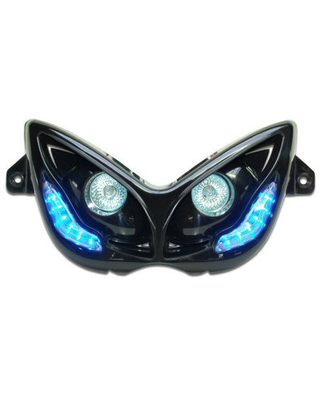 Optique de phare RR8 MBK 50 Nitro/Yamaha 50 Aerox 1997-2012 Noir (leds bleu)