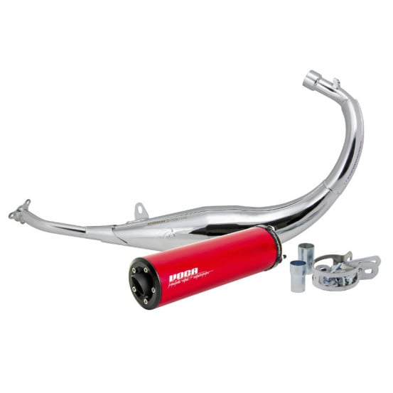 Pot d'échappement Voca Chromed Beta/Rieju/Yamaha Minarelli AM6 (passage bas - silencieux Aluminium Rouge)