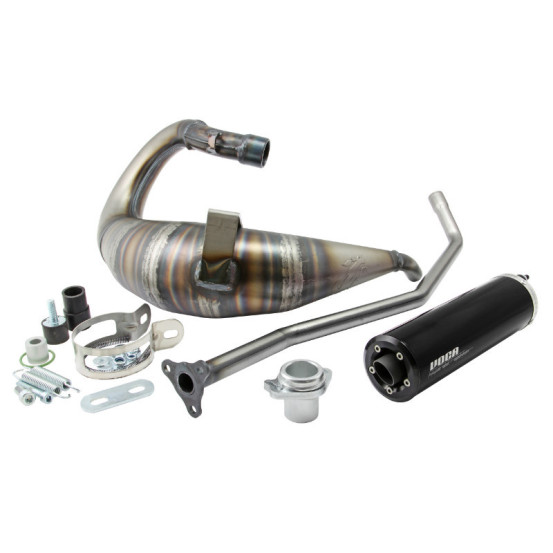 Pot d'échappement Voca Cross Rookie Derbi 50 Senda/Senda DRD/Aprilia 50 RX/SX (passage haut - silencieux Aluminium Noir)