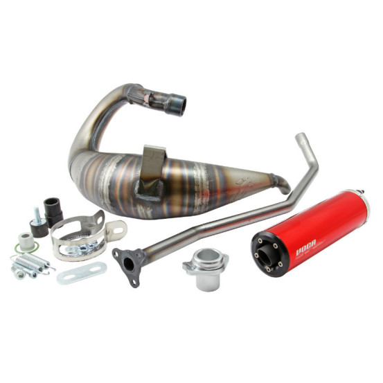 Pot d'échappement Voca Cross Rookie Derbi 50 Senda/Senda DRD/Aprilia 50 RX/SX (passage haut - silencieux Aluminium Rouge)