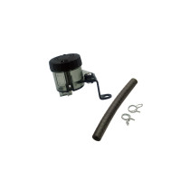 Kit bocal liquide de frein fumé 45ml ACCOSSATO + Patte de fixation inox + Durite et clips