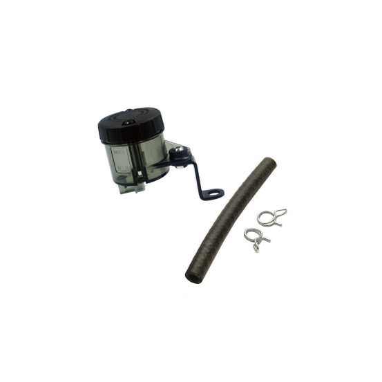 Kit bocal liquide de frein fumé 45ml ACCOSSATO + Patte de fixation inox + Durite et clips