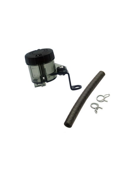 Kit bocal liquide de frein fumé 45ml ACCOSSATO + Patte de fixation inox + Durite et clips