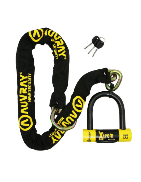 Chaine antivol AUVRAY Xtrem Lasso 120 cm + Bloque disque medium SRA