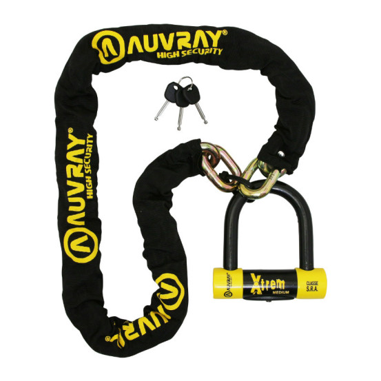 Chaine antivol AUVRAY Xtrem 140 cm + Bloque disque medium SRA