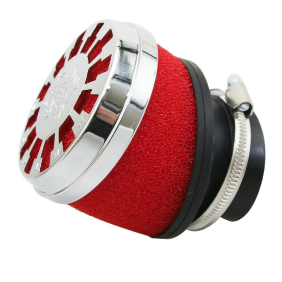 Filtre à air MALOSSI E13 incliné 25° D42/50/60 Chromé mousse Rouge PHBG MIKUNI KEIHIN