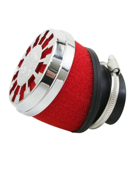 Filtre à air MALOSSI E13 incliné 25° D42/50/60 Chromé mousse Rouge PHBG MIKUNI KEIHIN