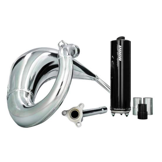 Pot d'échappement Voca Cross Chromed Sherco 50 SM-R / SE-R (passage haut - silencieux Aluminium Noir)