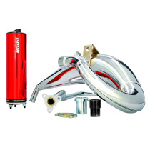 Pot d'échappement Voca Cross Chromed Derbi 50 Senda/Senda DRD/Aprilia 50 RX/SX (passage haut - silencieux Aluminium Rouge)