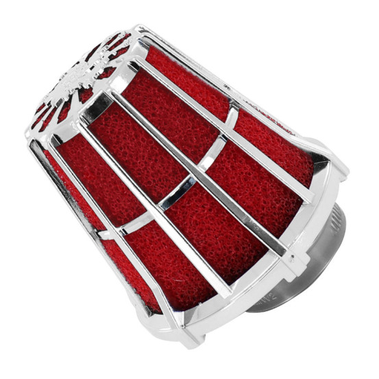 Cornet filtre à air 32mm MALOSSI E5 droit décentré PHBG 15-21 Chromé mousse Rouge