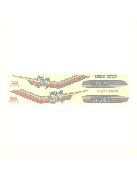Kit déco autocollants MBK/Motobécane 51 Super orange/rouge/jaune (8 pièces)