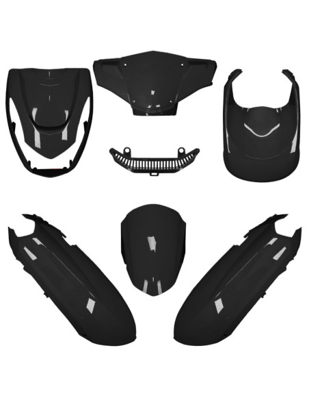 Kit carénages scooter Peugeot 50 Kisbee 2T et 4T 2010-2020 Noir brillant (V2)