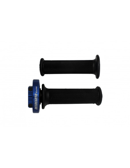 Poignée tirage rapide avec poignées caoutchouc ACCOSSATO - 3 cames - Aluminium CNC bleu - Câbles de gaz non inclus
