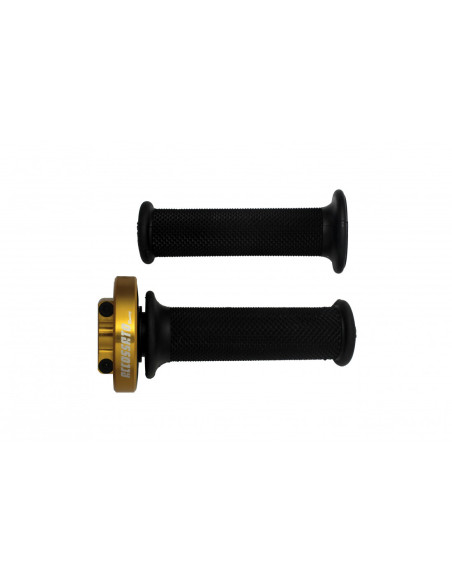 Poignée tirage rapide avec poignées caoutchouc ACCOSSATO - 3 cames - Aluminium CNC or - Câbles de gaz non inclus