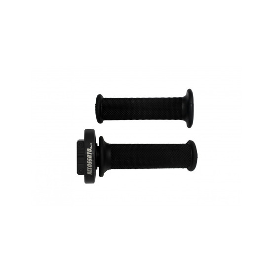 Poignée tirage rapide avec poignées caoutchouc ACCOSSATO - 3 cames - Aluminium CNC noir - Câbles de gaz non inclus