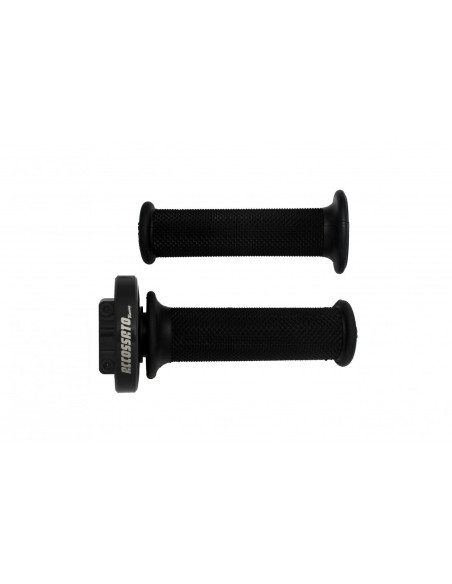 Poignée tirage rapide avec poignées caoutchouc ACCOSSATO - 3 cames - Aluminium CNC noir - Câbles de gaz non inclus