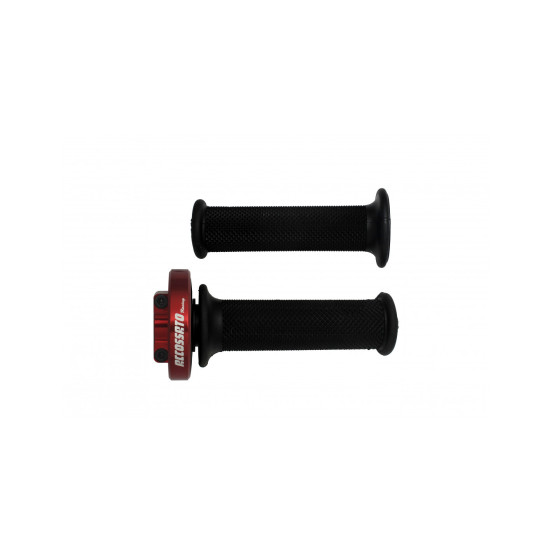 Poignée tirage rapide avec poignées caoutchouc ACCOSSATO - 3 cames - Aluminium CNC rouge - Câbles de gaz non inclus