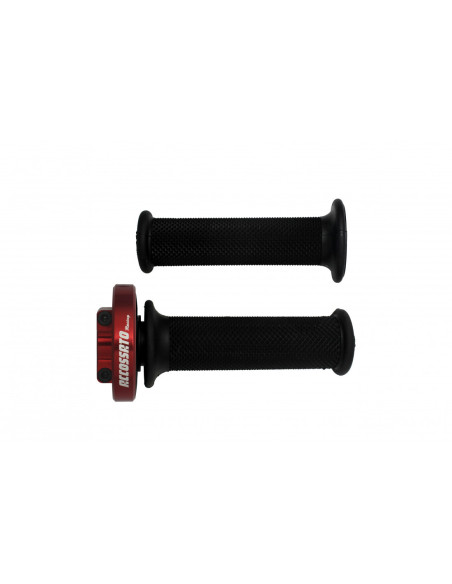 Poignée tirage rapide avec poignées caoutchouc ACCOSSATO - 3 cames - Aluminium CNC rouge - Câbles de gaz non inclus