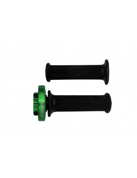 Poignée tirage rapide avec poignées caoutchouc ACCOSSATO - 3 cames - Aluminium CNC vert - Câbles de gaz non inclus