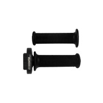 Poignée tirage rapide pour câble de gaz simple avec poignées caoutchouc ACCOSSATO - Aluminium CNC noir - Compatible câble CU002