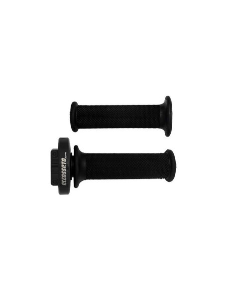 Poignée tirage rapide pour câble de gaz simple avec poignées caoutchouc ACCOSSATO - Aluminium CNC noir - Compatible câble CU002